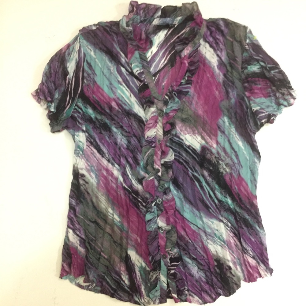 Sheer Pleated Print Ruffled - Picture 2 of 5
